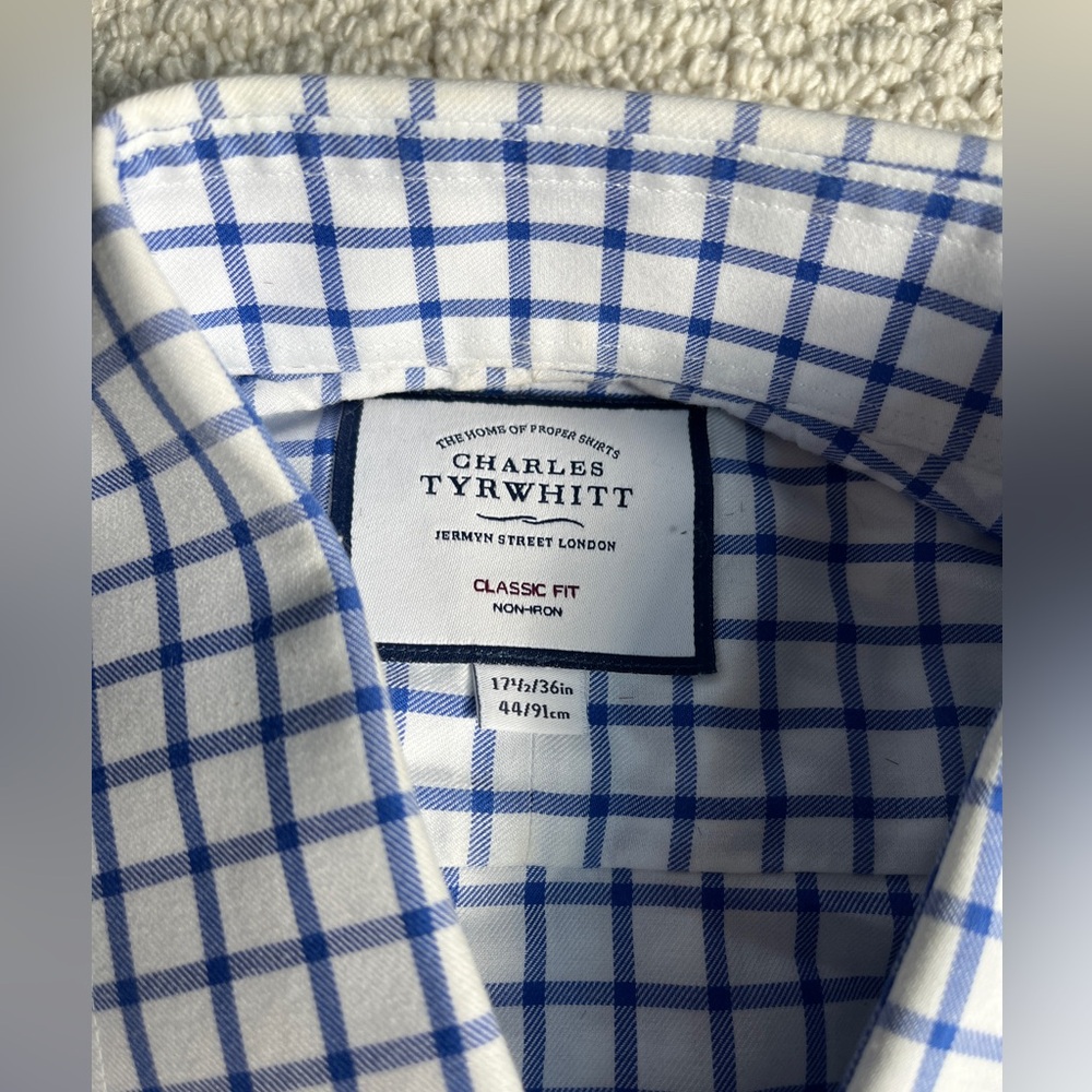Charles Tyrwhitt Blue and White Check Dress Shirt - Picture 6 of 7